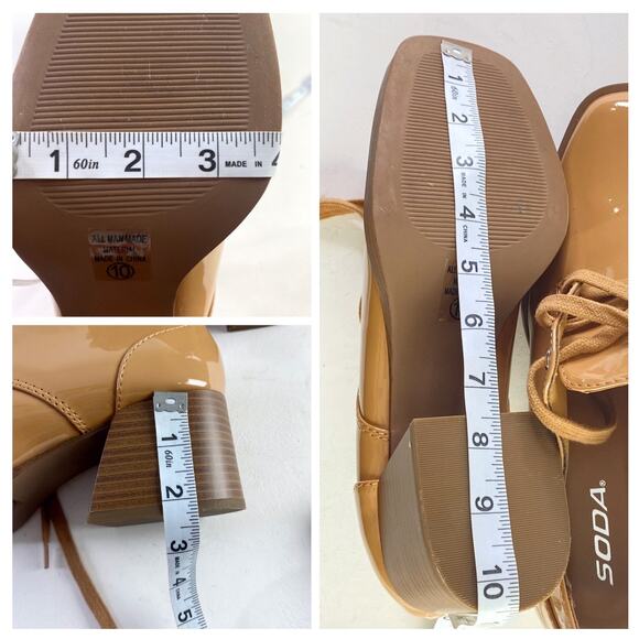 Soda Beige Square Toe Patent Leather Block Heel Lace Up Glossy Loafers Sz 10 - Picture 10 of 11